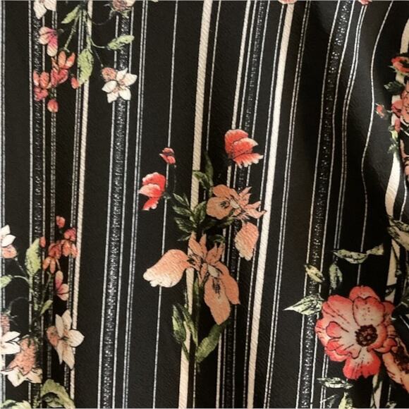 MOA MOA Floral Striped Open Front Blazer Cardigan Black Drape Hem Jacket Size S - Picture 9 of 10